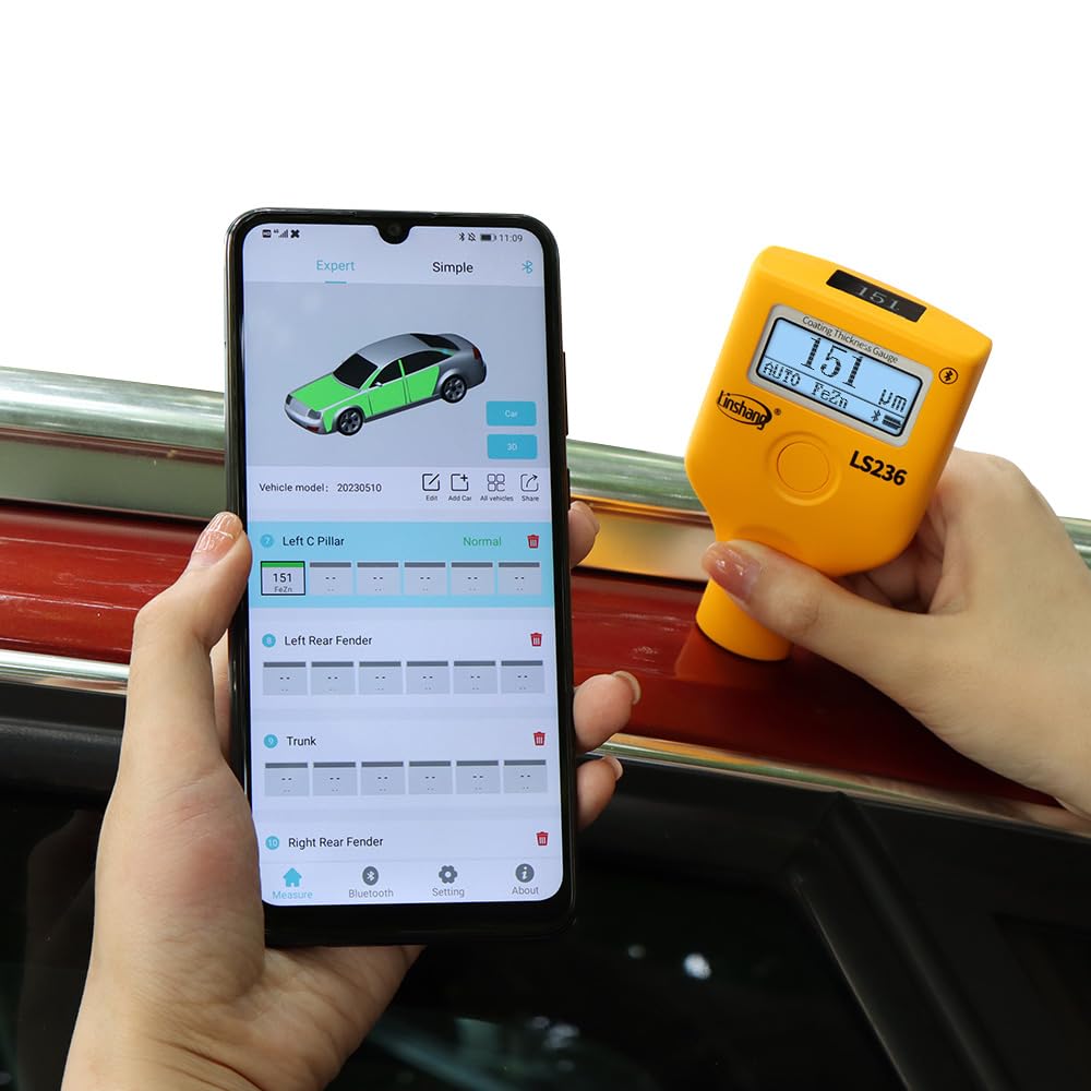 LinshangCar Paint Tester LS236 Coating Thickness Gauge LS236 Three-color LCD Dual-screen Identify Galvanized Ferrous Aluminum Metallic Putty