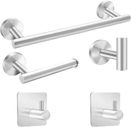 EXLECO Toallero de baño 5 piezas, Juego de Accesorios de Baño Montaje en Pared 41 cm Inoxidable Toalleros + Soporte para Papel Higiénico + Gancho para ...