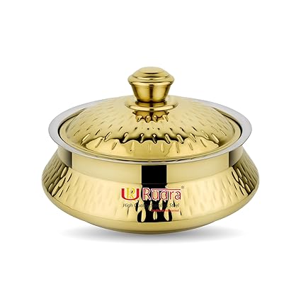 Rudra Safari Hammered Gold Double Walled Stainless Steel Casserole, | PU Insulated | Hot & Cold | Hygiene | Odourless|Easy to Carry| (3 litres)