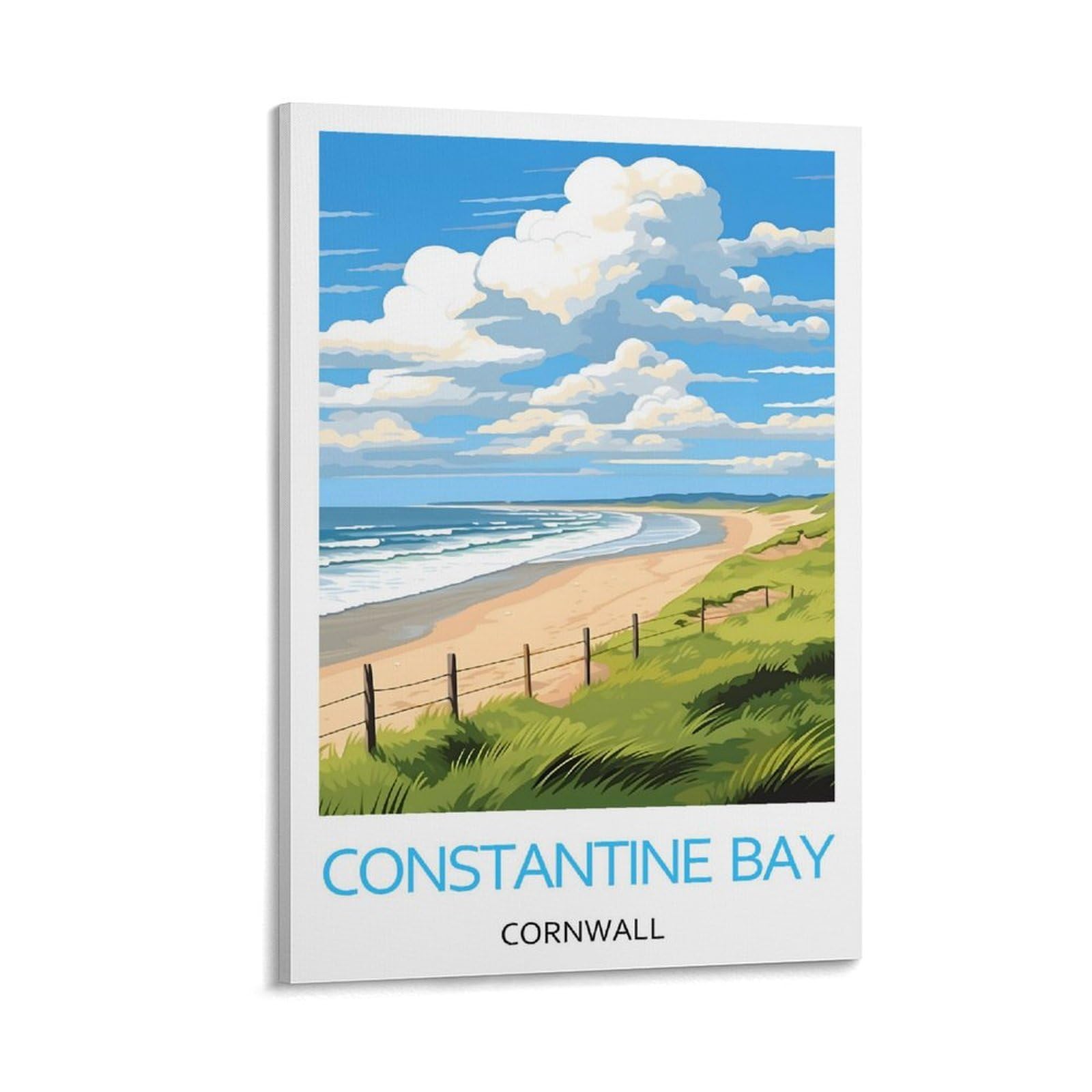 Yjneng Framed Canvas Art Picture Constantine Bay Cornwall Wall Decor Art Painting Posters Modern Family Decorative Poster 12X18inch(30X45cm)
