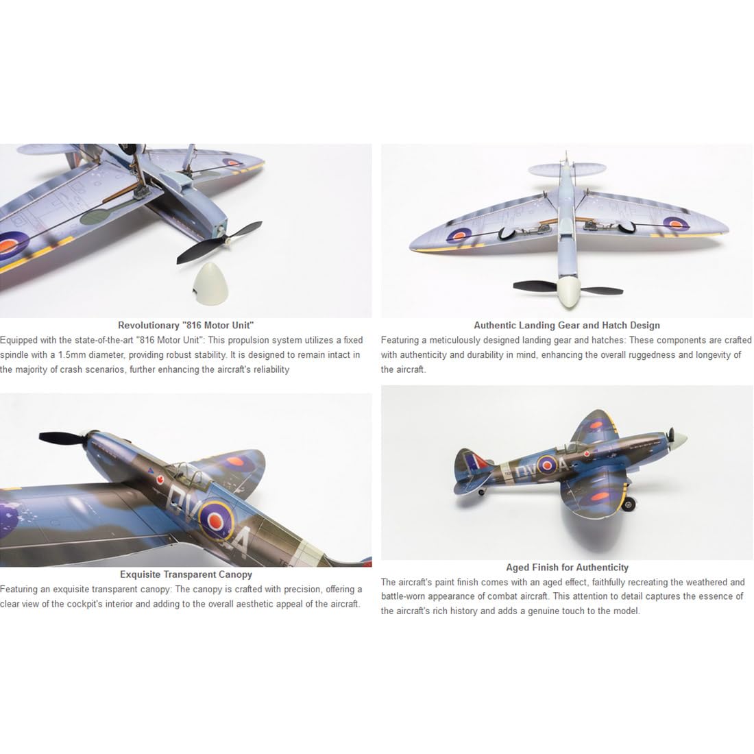 MinimumRC Spitfire MK XV 2.4G 5CH RC Samolot dla dorosłych do latania, przyjazny dla początkujących Warbird ze stabilnym lotem, latanie na zewnątrz, prezenty dla entuzjastów RC (zestaw RTF)