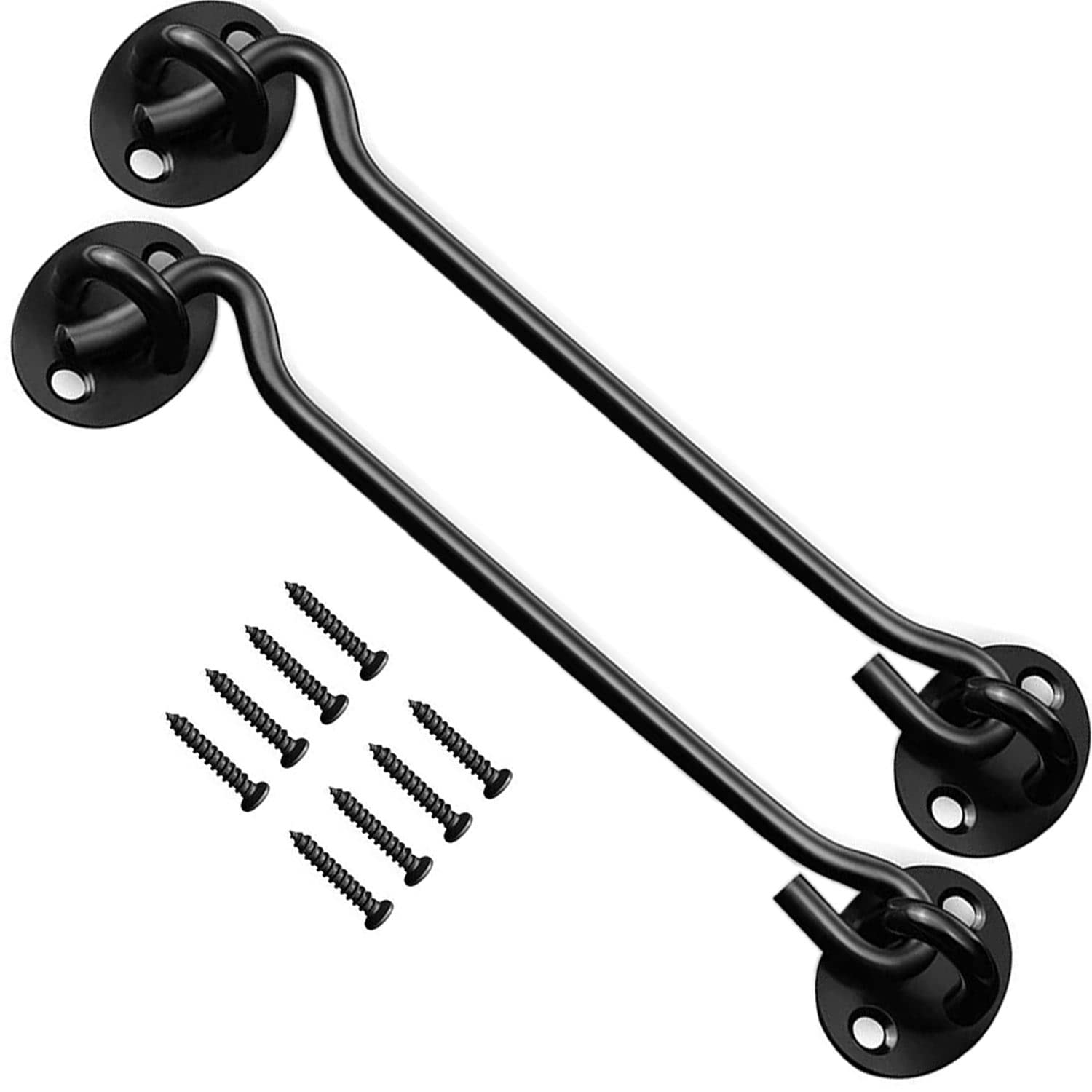 12" Privacy Hook and Eye Latch,Heavy Duty Stainless Steel Barn Door Hook for Sliding Door,Garage,Window,Cabin,Bathroom,Closet,Bedroom (Black,2 Pack)