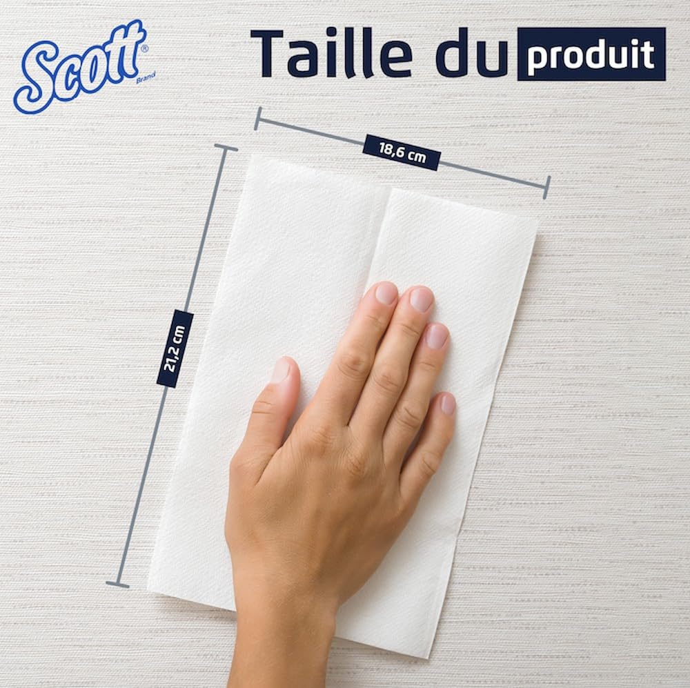 Essuie-mains Scott® Essential™ 6609 - Essuie-mains enchevêtrés pliés en V- 16 paquets x 220 essuie-mains en papier blanc (3 520 au total)