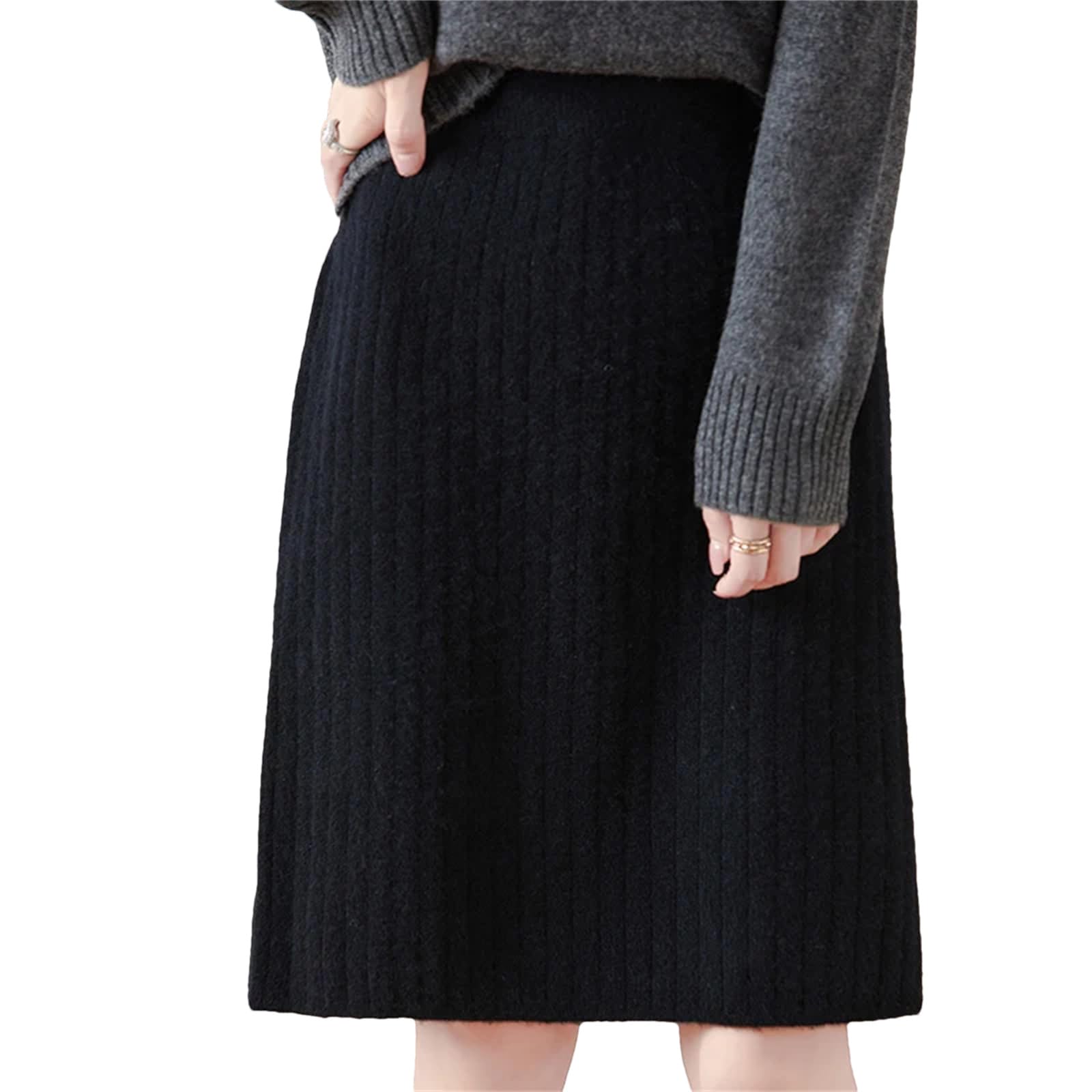 Lmtossey Gonna da donna in lana merino lavorata a maglia con elastico in vita casual