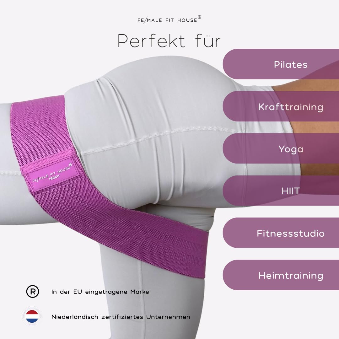 Stoffbänder Set – 3 Widerstandsstufen Fitnessbänder Damen – rutschfeste Booty Bands für Po-Training, Gesäß, Pilates & Heimtraining – inkl. Tragetasche