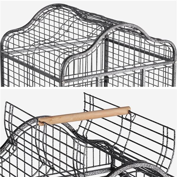 Abician Grande Cage Oiseaux pour Perroquet Grande Cage à Oiseaux exquise avec Toit Ouvrable 81 x 77 x 154 cm Noir
