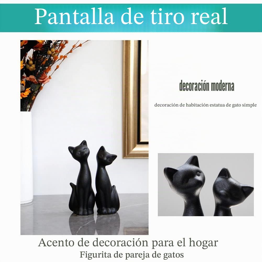 2 Figuras de Gato Negro, decoración del hogar, Mini Figuras de Gatito de cerámica Mate, Regalos para Amantes de los Gatos, Ideal para decoración de Interiores o Regalo de Boda para Parejas
