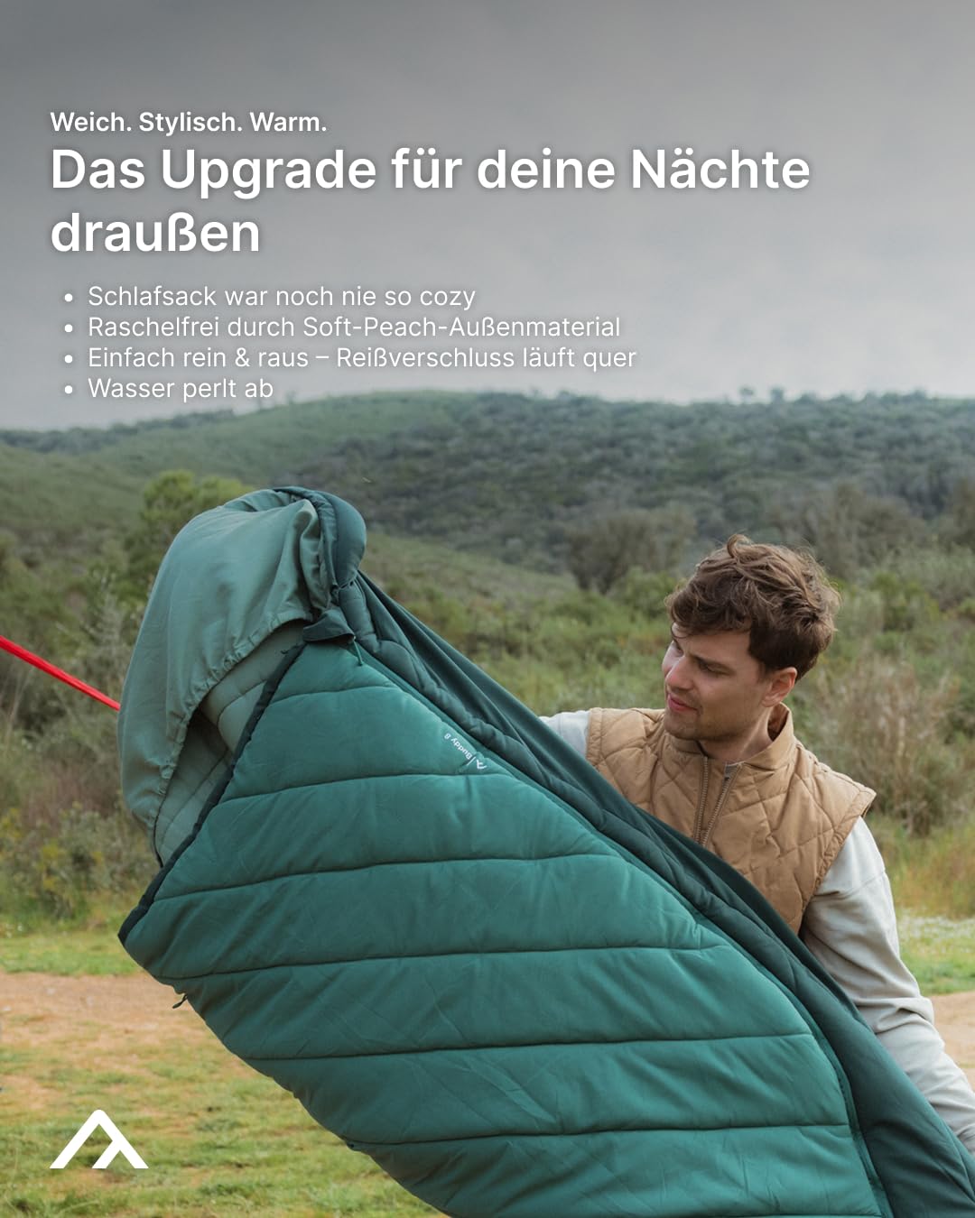 qeedo Buddy XL 8 Schlafsack XXL, extra breit, Outdoor Sommer (8-25°C) 3 Jahreszeiten - Mumienschlafsack Erwachsene & Jugendliche (bis 220cm), Peach-Skin-Oberfläche
