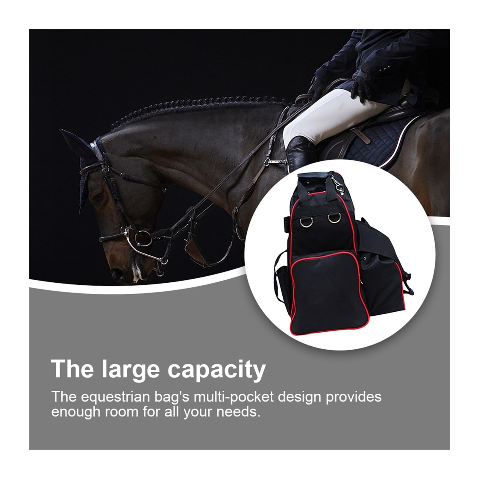 Zaino da equitazione con copertura antipioggia integrata, borsa portaoggetti per stivali e casco, tracolla regolabile