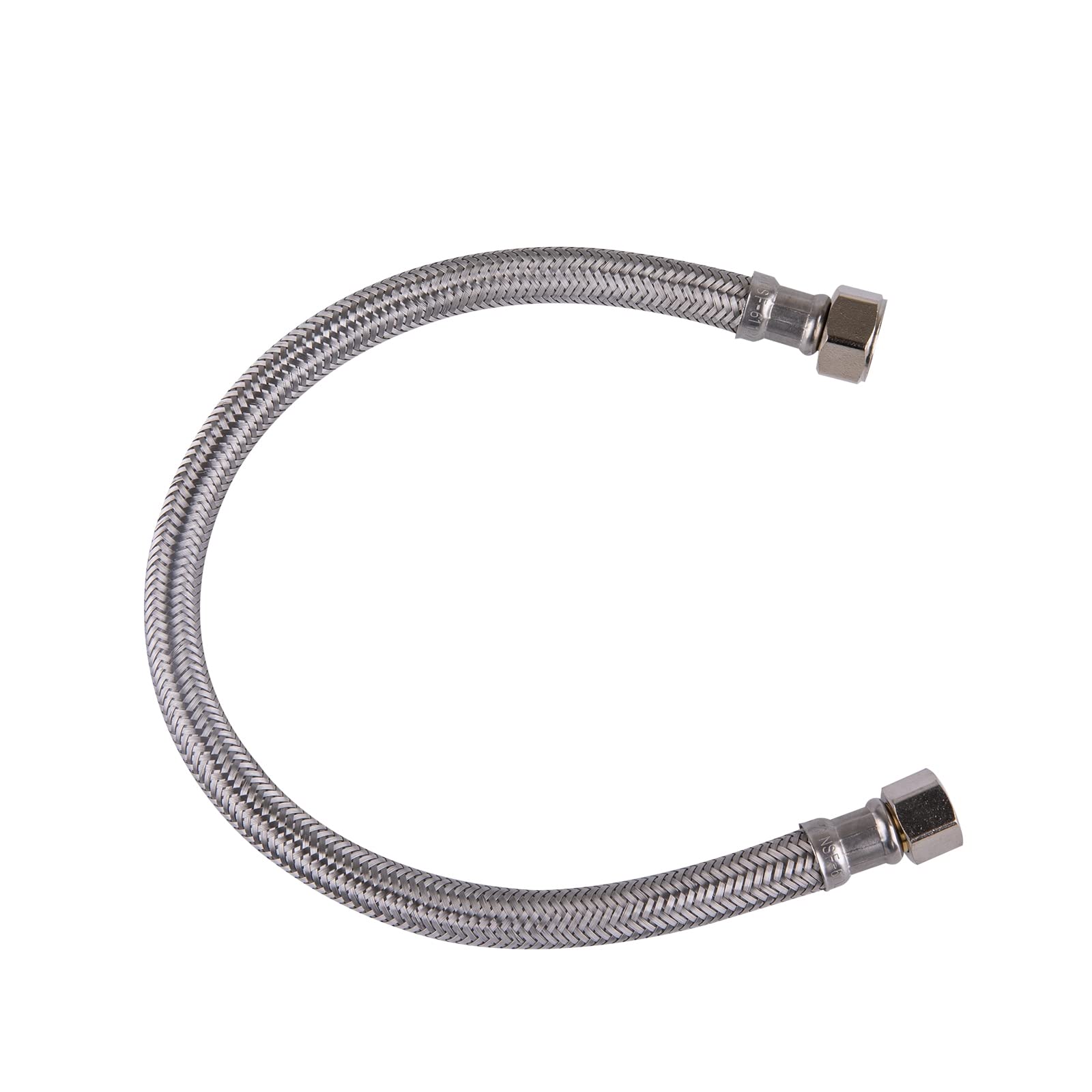 Hausen Conector de grifo de acero inoxidable de 16 pulgadas, 3/8 pulgadas C x 1/2 pulgadas C, línea de suministro de grifo, paquete de 2