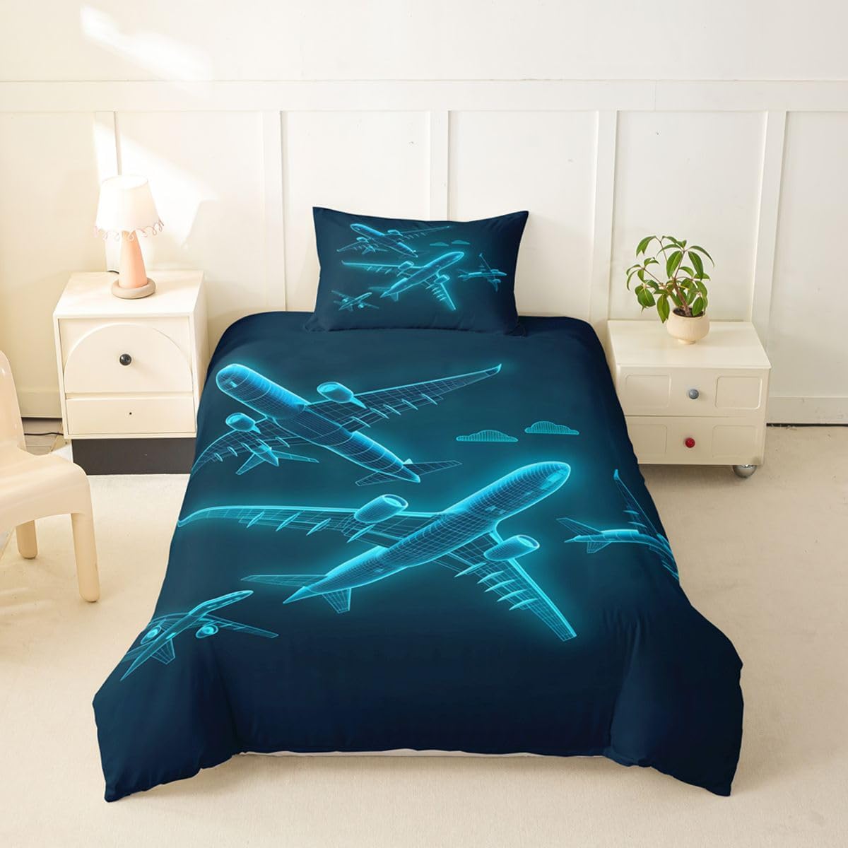 Erosebridal Neon Blue Airplane Duvet Cover Toddler Size