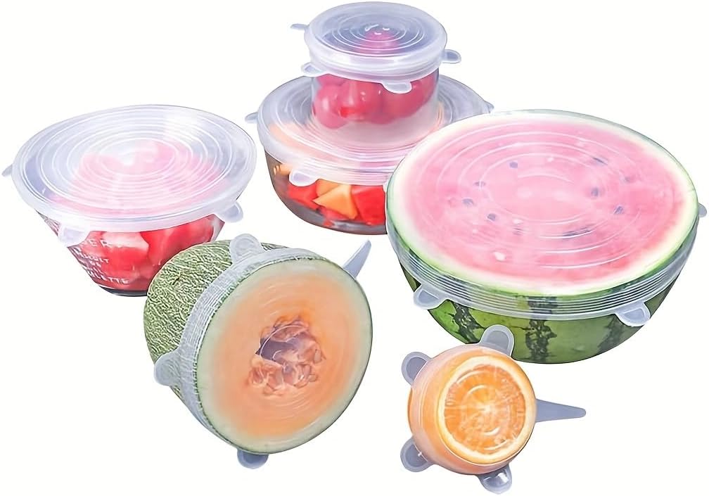 Silicone Stretch Lids Set, 6 Sizes, Reusable Food Storage Covers for Bowls, Fruits and Containers (transparency, 12PCS)