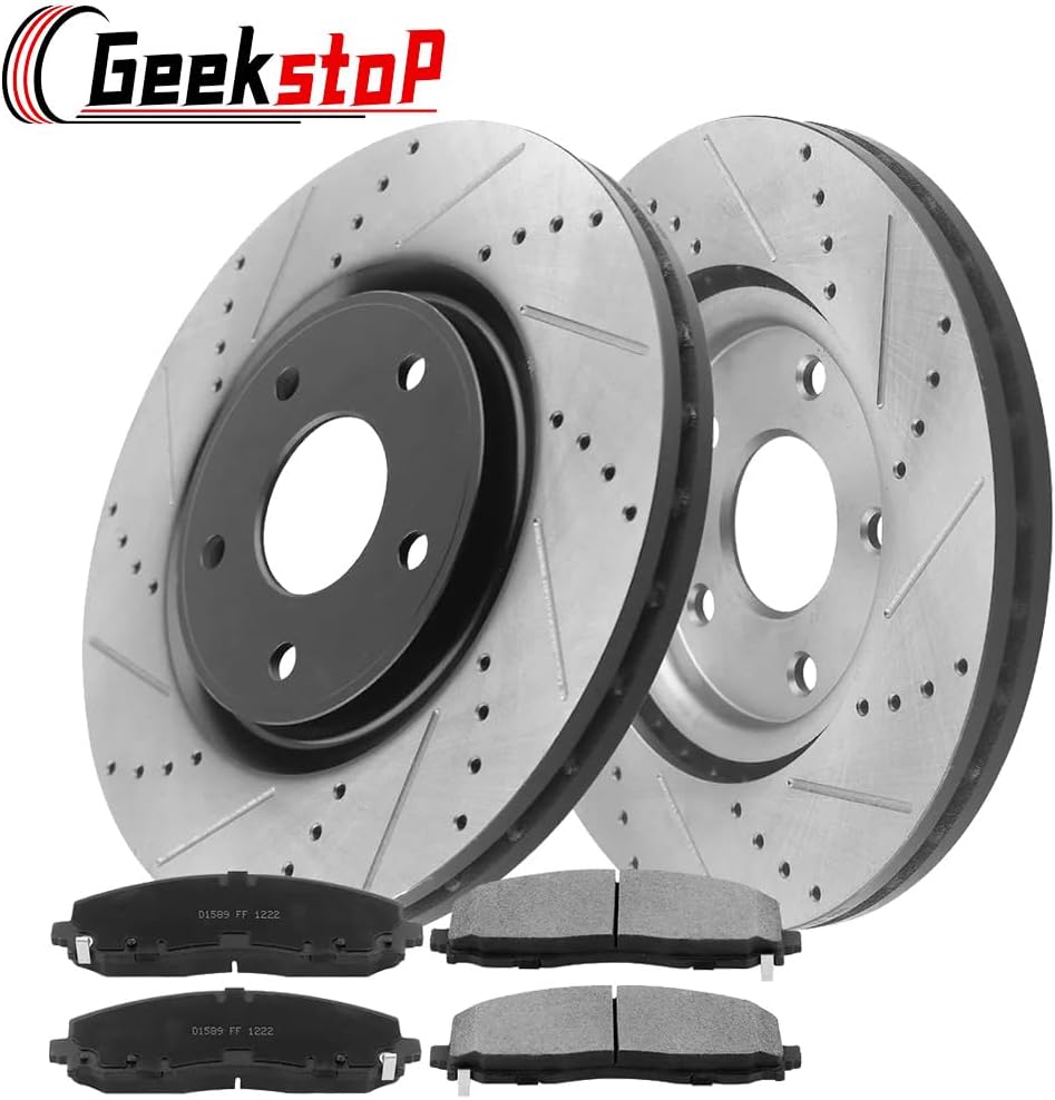 Front Brake Rotors and Ceramic Brake Pads Kit for 2012-2020 Dodge Grand Caravan/Journey, 2012-2016 Chrysler Town & Country/Voyager, 2017-2021 Pacifica, 2012-2015 Ram C/V
