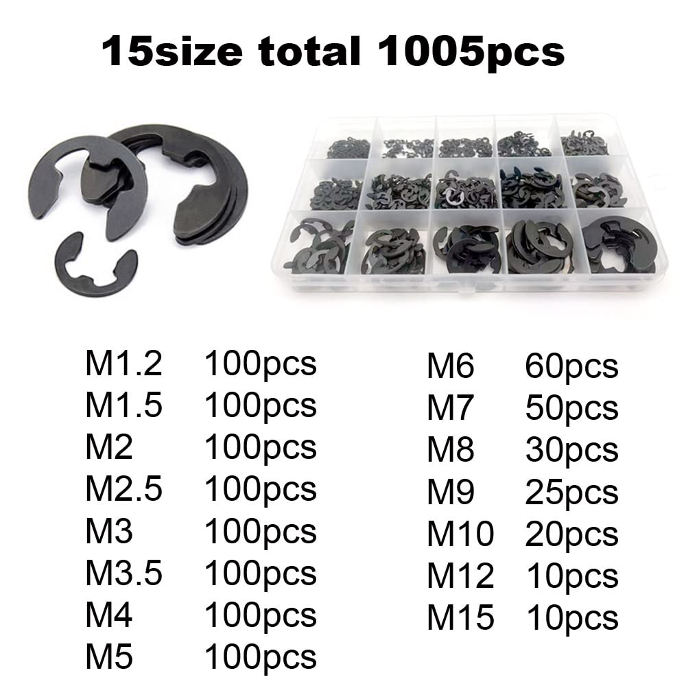 Kit E-Clips Esterni In Acciaio 65Mn - Da 1.2mm A 15mm - Circlip E Rondelle Di Ritenzione