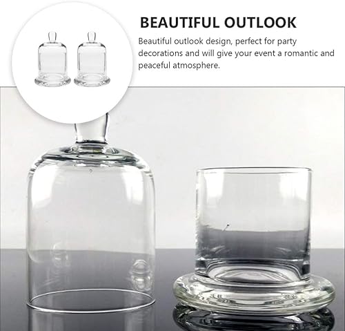 Miniatura 9 de 2 juegos de portavelas de vidrio con cúpula Cloche tarro de vidrio transparente vitrina de mesa Mini soporte para tartas vintage candelita de vidrio