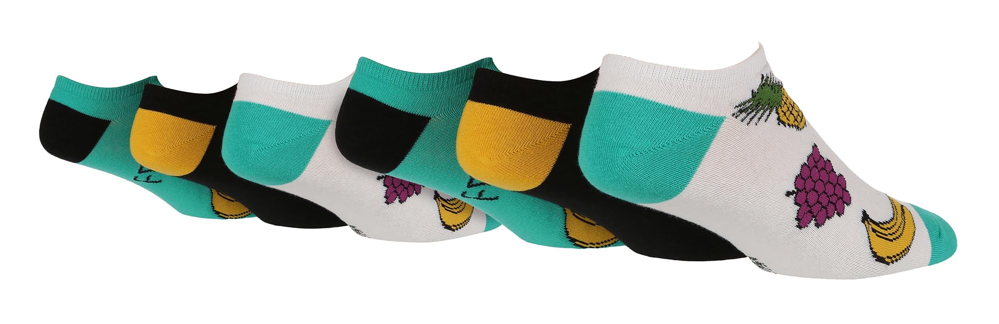 WILDFEET 6 Pair Multipack Mens Novelty Trainer Socks Funny Design Low Cut Socks for Summer (6-11, Fruit)