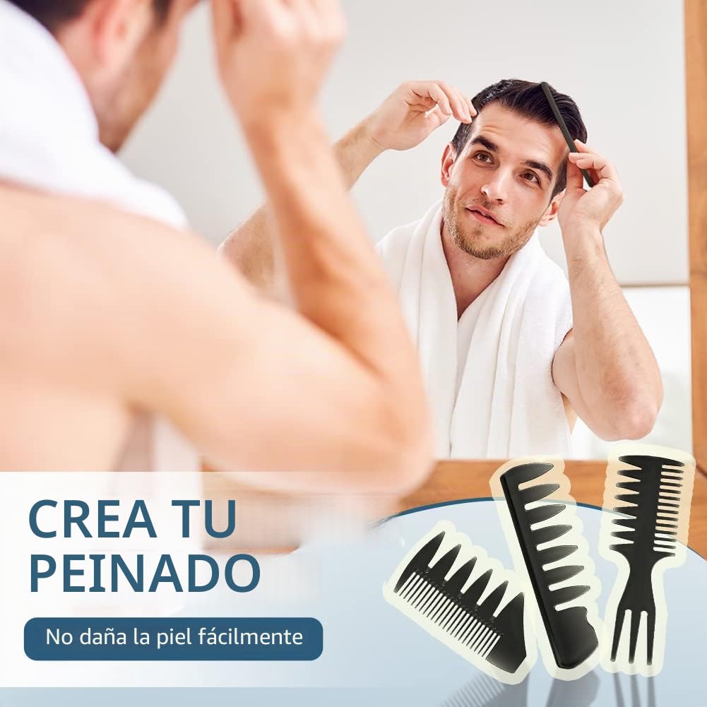 Juego De Peine Hombres Cabello, Profesional Dientes Anchos Peinar De Doble Cara Peine De Cola De Rata Styling Comb, Peine Hombre Para Peluqueria Negro