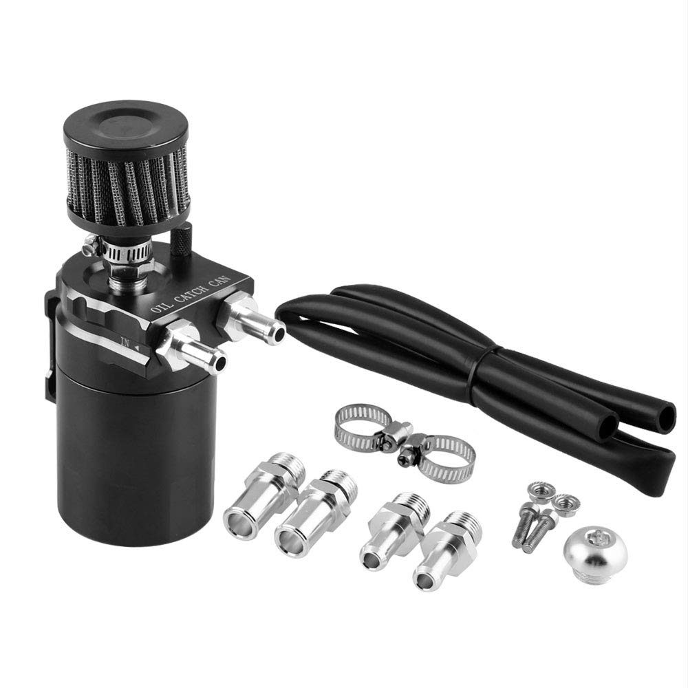 DollaTek alluminio nero lucido per automobile Contenitore per olio tanica da 300 ml con serbatoio del refrigerante in alluminio con filtro dell'aria
