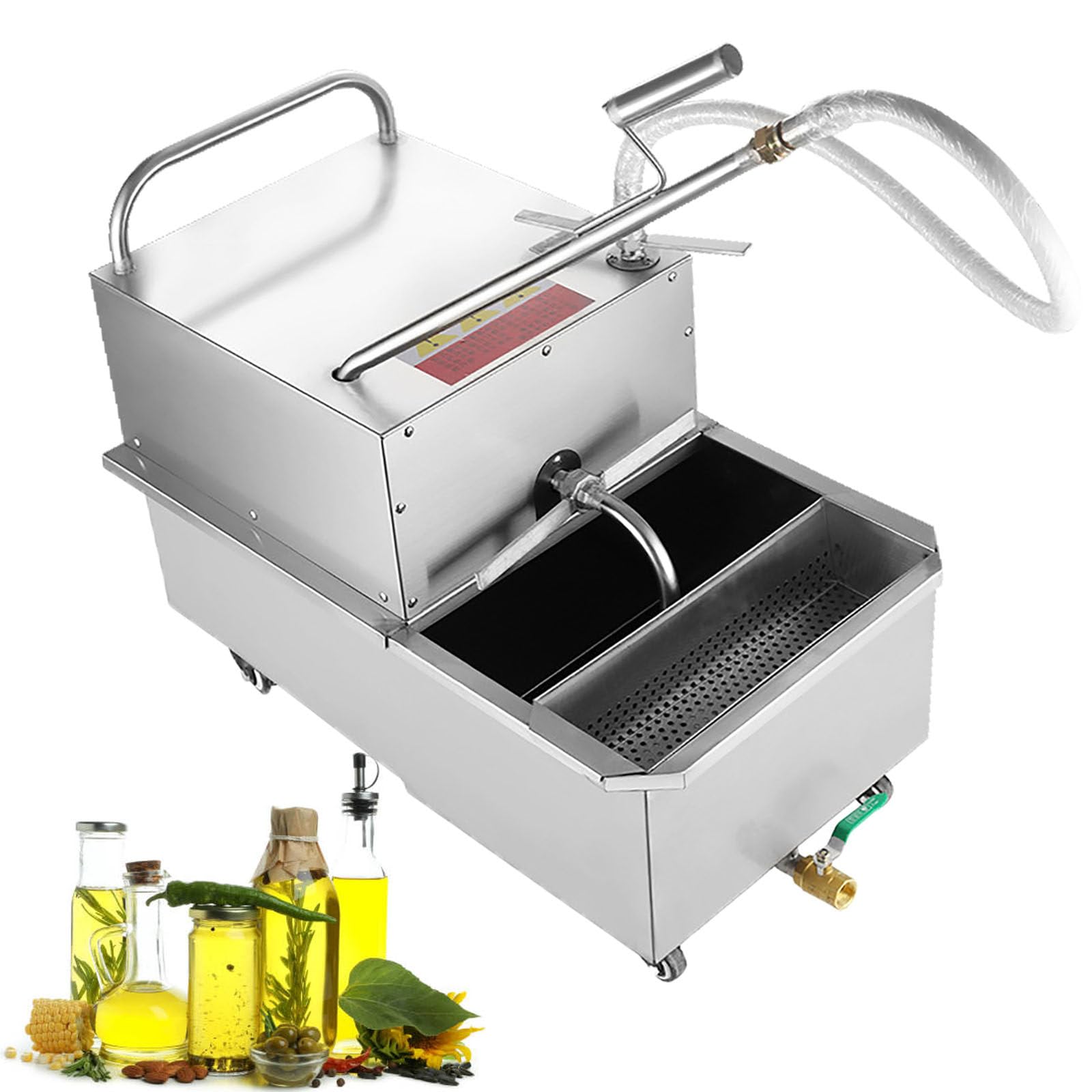 asdchZen Mobile Fryer Filter Machine, 550W -55L/14.53 Gal Commercial Oil Filler Cart Truck Separator 201 Stainless Steel Cooking Oil Filtration With Pump For Supermarket Restauran