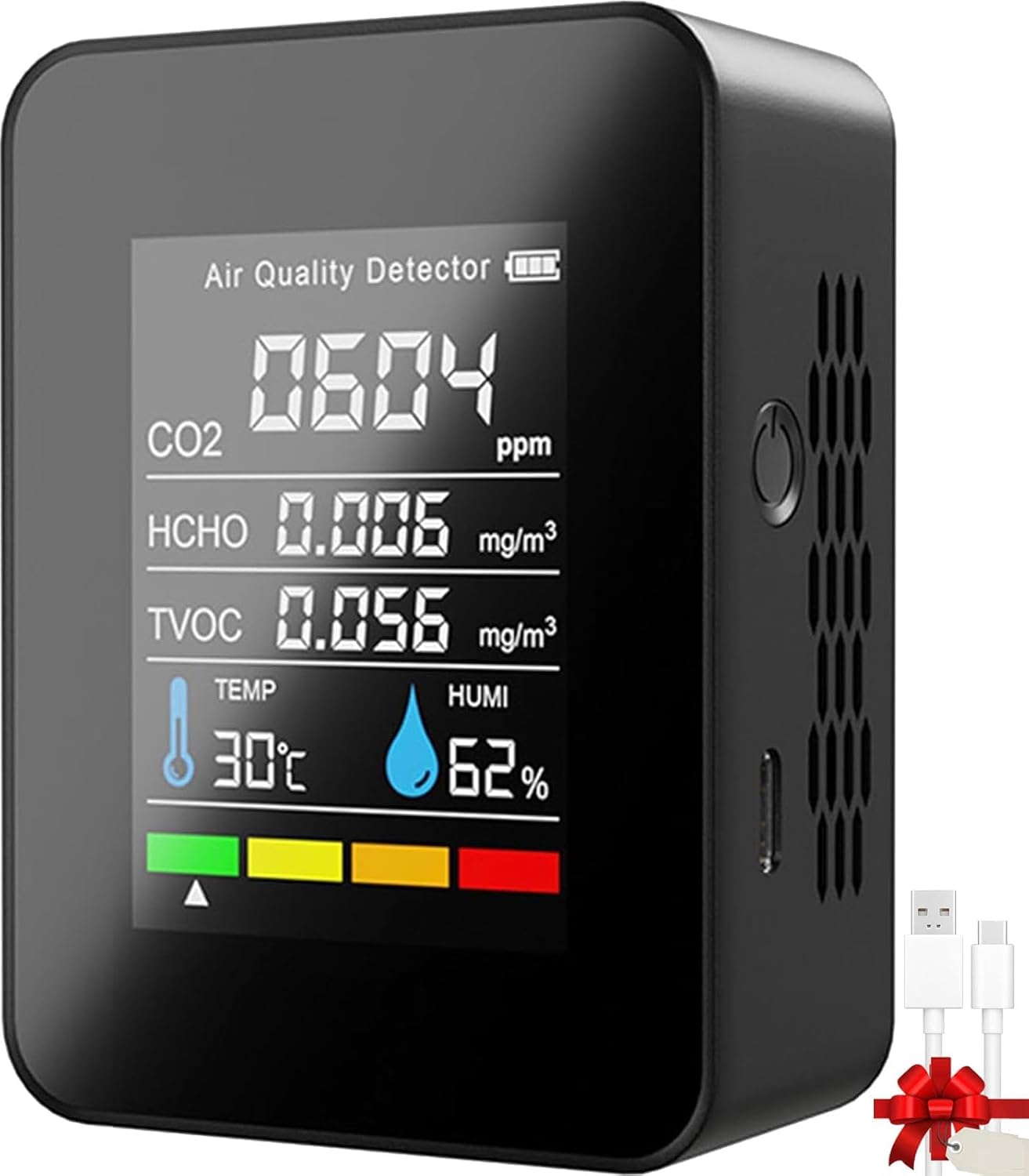 CO2 Monitor Detector, focombance 5 in 1 Air Quality Monitor Indoor CO2 Detector Alarm Carbon Dioxide Detector Temperature Humidity SensMonitor LCD Display Home Office Gym Car Multi