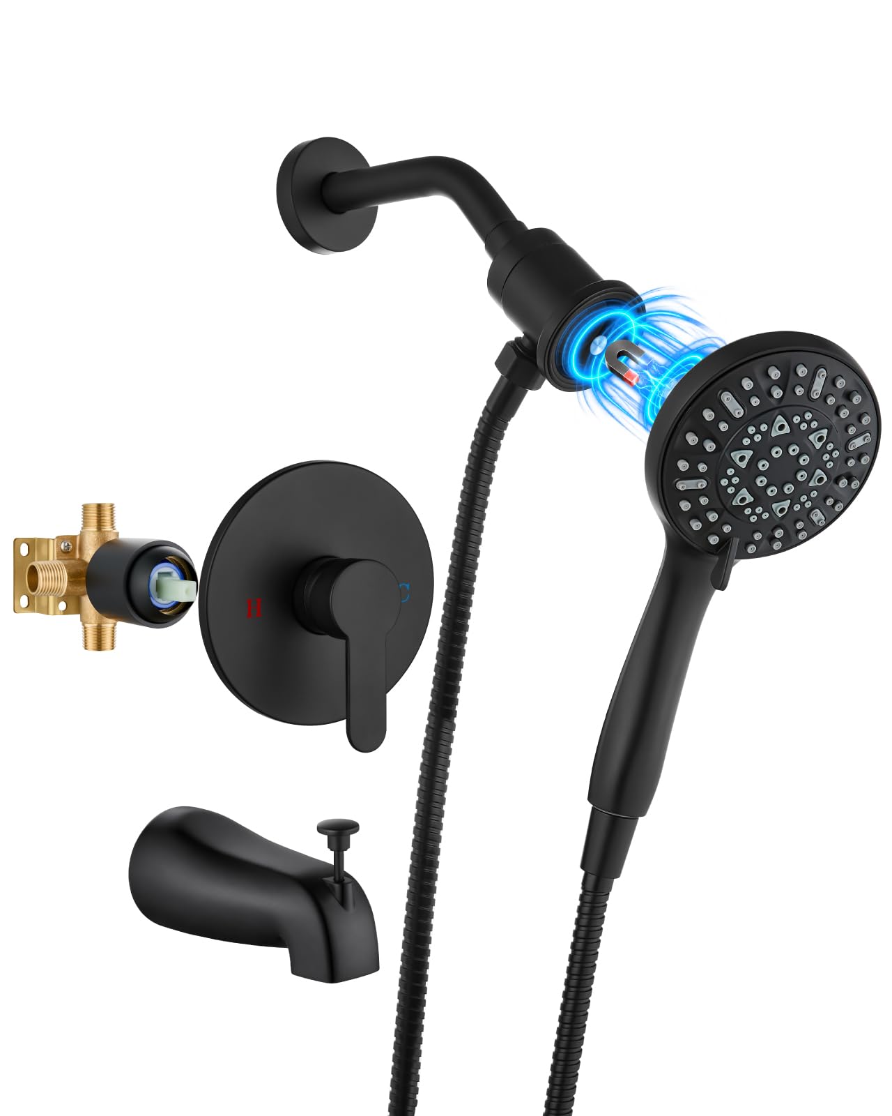 Matte Black 6-Mode Handheld Shower Faucet Kit -1