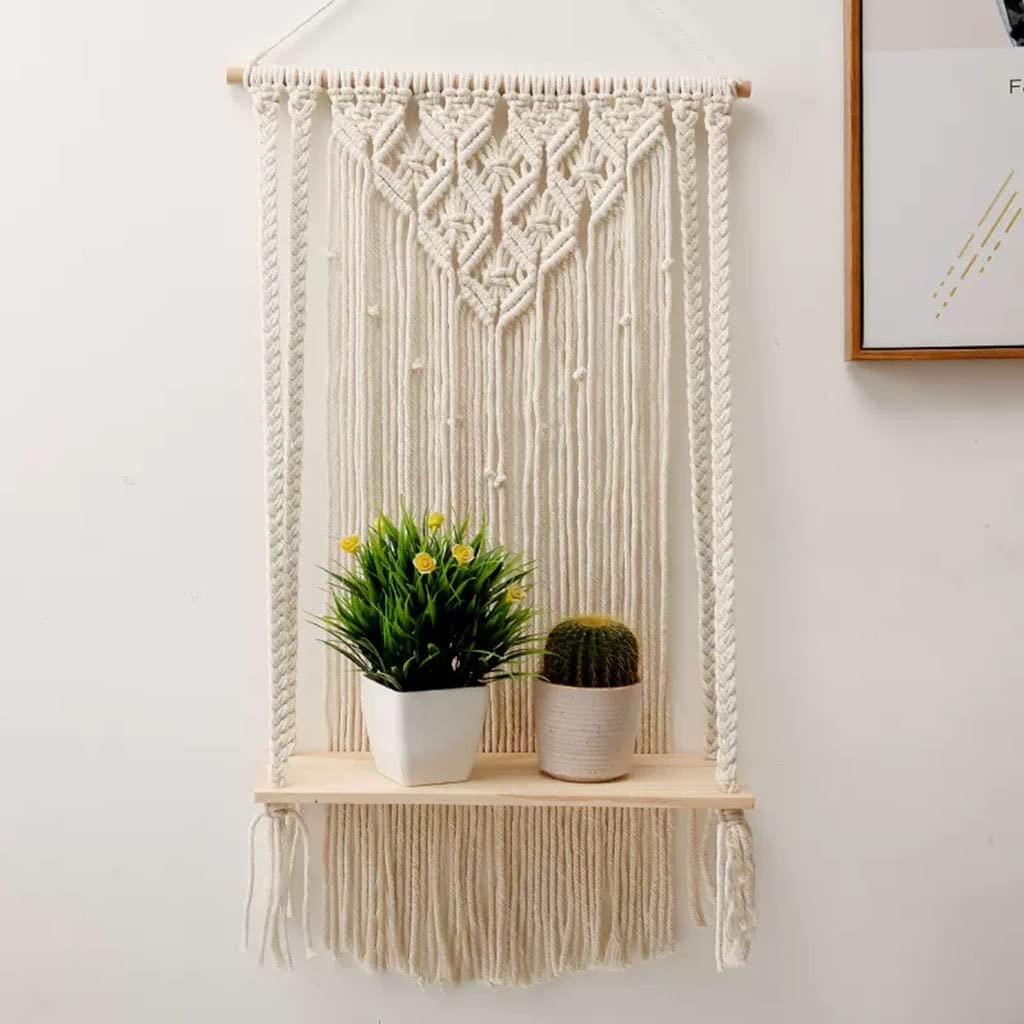 Tapices Macramé Tapiz Tejido a Mano Hecho de Hilo de algodón y Madera, Decoraciones de Pared/estantes