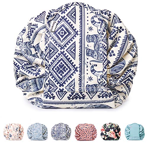 Bolsa de maquillaje portátil con cordón, bolsa de viaje para cosméticos, organizador de artículos de tocador, impermeable, grande para mujeres y niñas (Elephant)