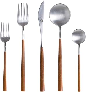 5-Piece Silverware Service for 1 - Mito Collection, Brushed Finish with Wood Resin Handle | Stainless Steel Cutlery | Dishwasher Safe Flatware | Restaurant Quality Dinnerware