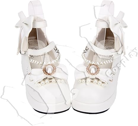 Amazon Umu Lolita ロリータ ジュエリー リボン 白 風 靴 オーダーメイド ヒール高 材質 靴色は変更可能 足27cm コスプレ 仮装 通販
