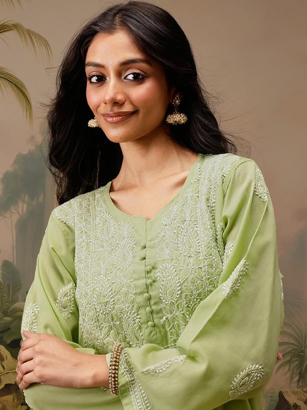 Image of Ada Hand Embroidered Lucknowi Chikankari Cotton Top for Women A911459