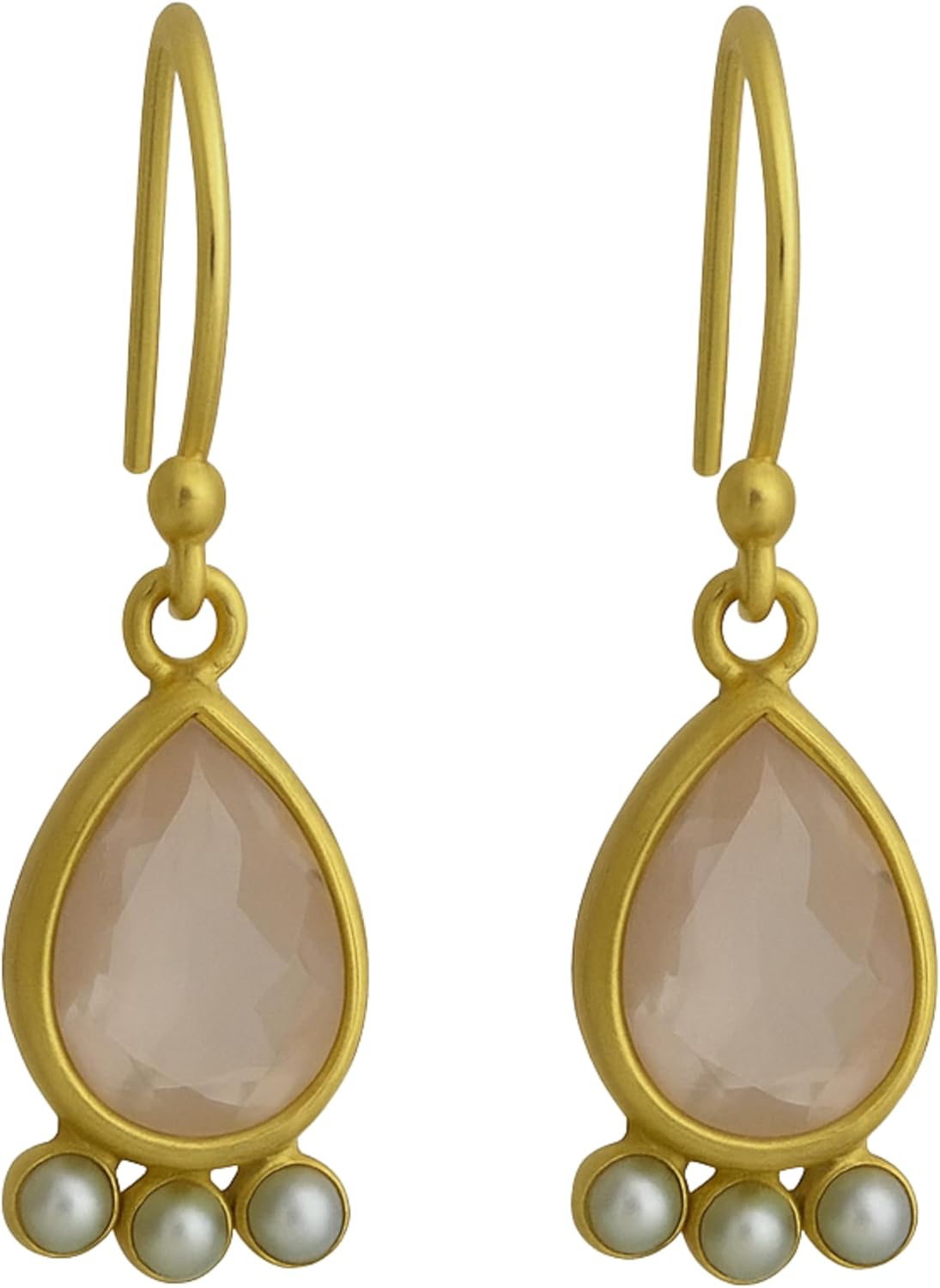 Green Amethyst and Cultured Freshwater Pearl Gold Plated Sterling Silver Drop Earrings - Handmade Gemstone Jewelry Gift Ideas for Her Women - Wedding Bridal Jewelry