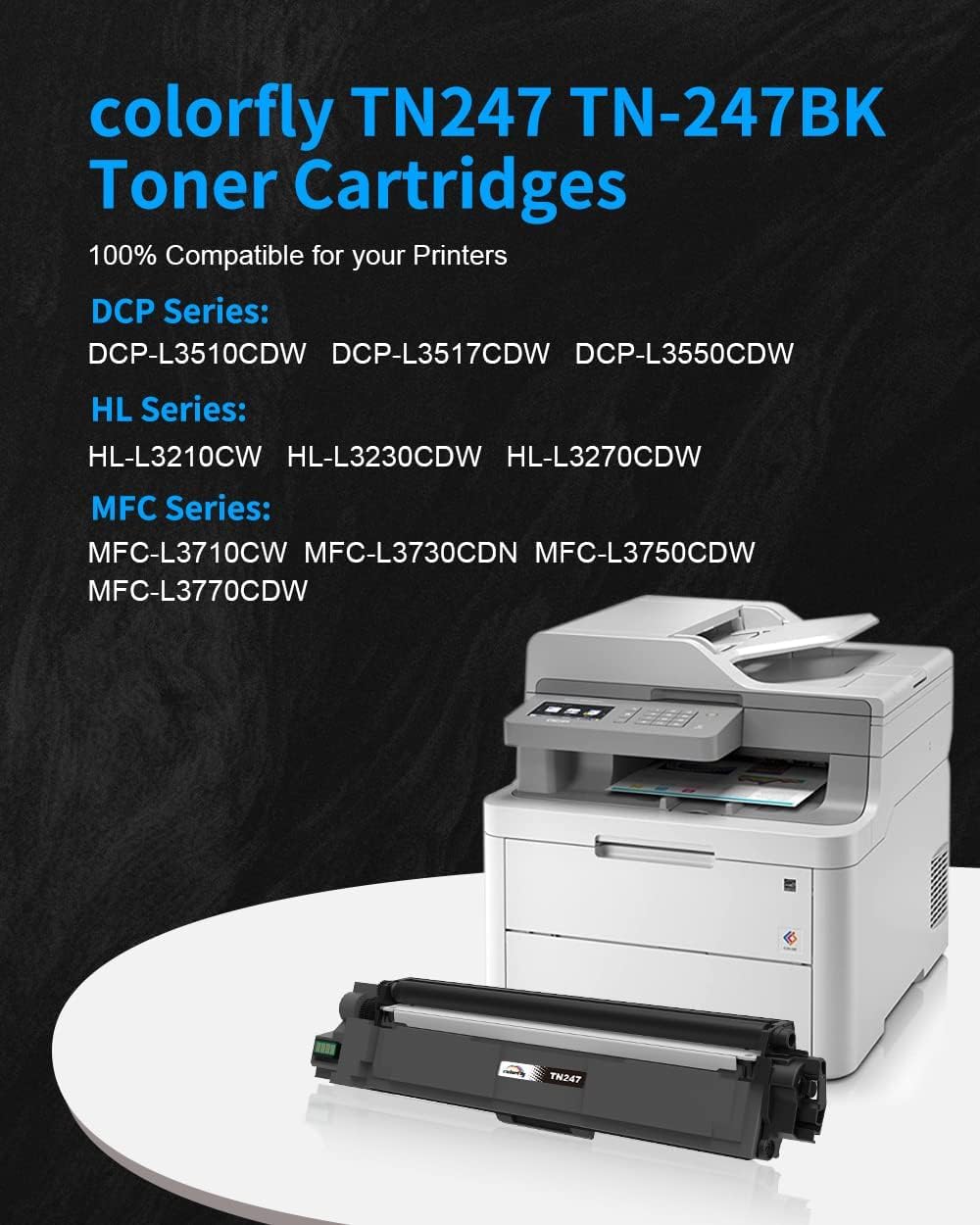 colorfly TN247 TN243 Cartucce di toner Compatibile per Brother TN 247BK TN-247 TN-243 per DCP-L3550CDW MFC-L3730CDN MFC-L3750CDW HL-L3210CW HL-L3230CDW,2 Nero