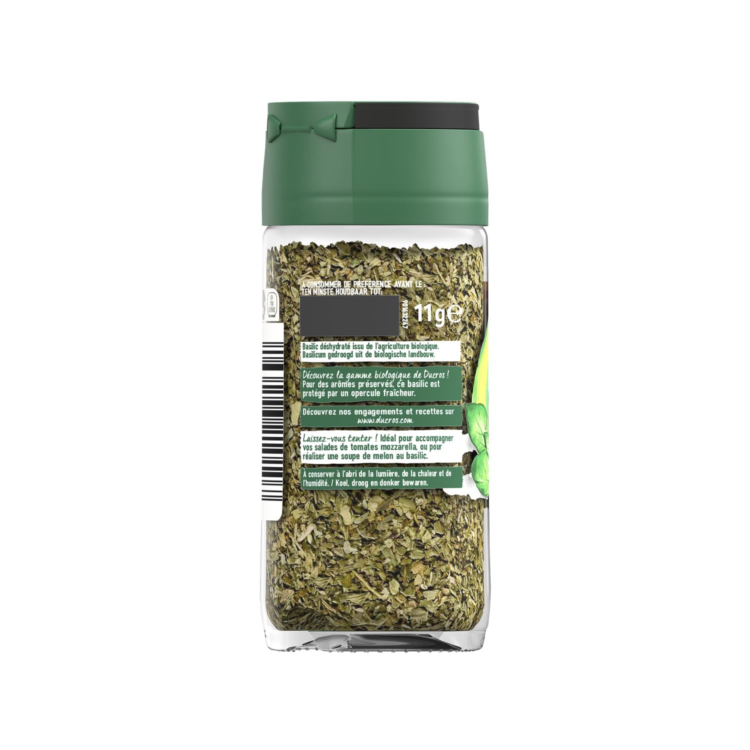 Gagnez du temps en cuisine avec le basilic bio DUCROS, l'herbe aromatique indispensable pour relever facilement vos plats du quotidien, format pratique de 11g