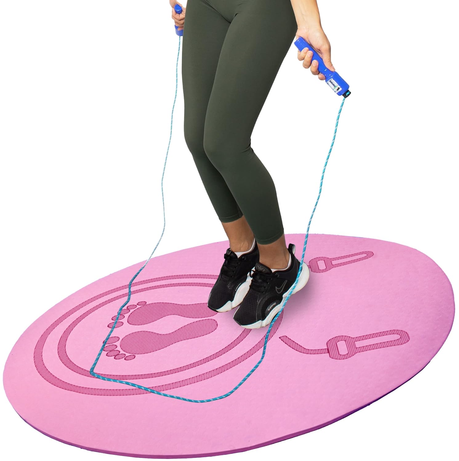 VORHANG 52"x32" Non-Slip Jump Rope Mat Indoor Outdoor, Thick Workout Mat, Shock Absorbing Jumprope Mat For Crossrope, Exercise Mat, Durable Jump Rope Pad, Oval Exercise Mat Thick with Design, Pink-image-9