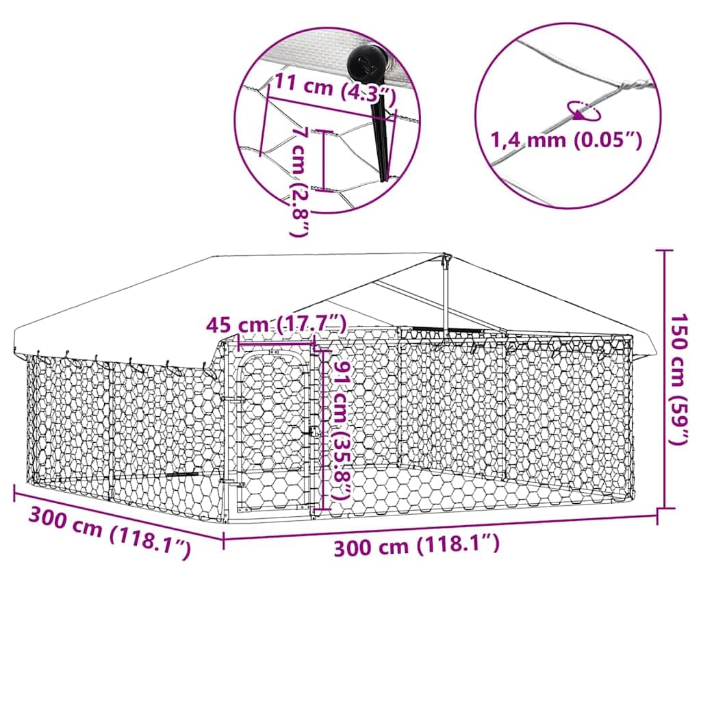 Chenil Extérieur avec Toit pour Chien, Chenil d'Extérieur Enclos Cage pour Chien Métal 300x300x150 cm