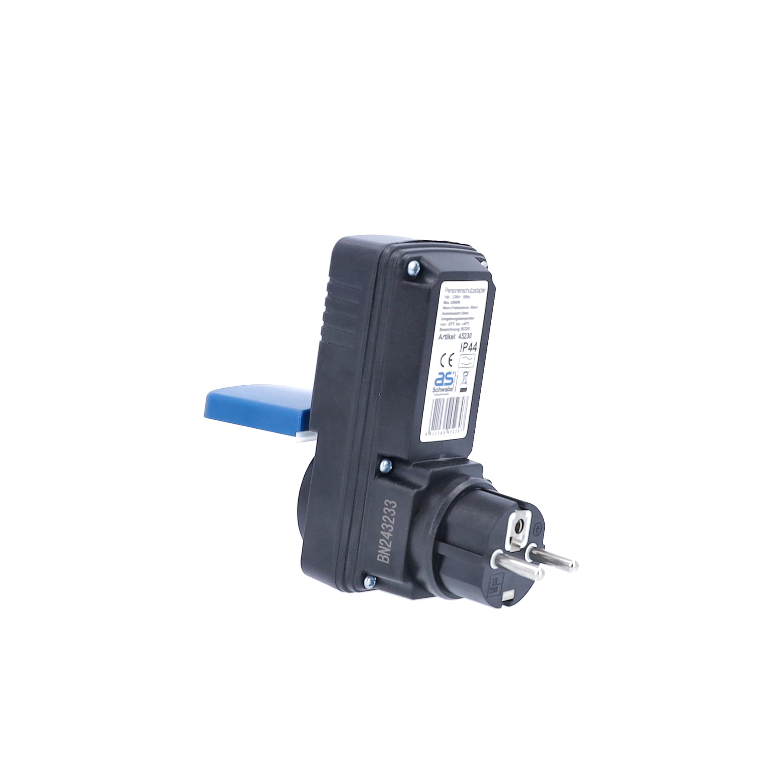 as - Schwabe Personenschutz-Zwischenstecker 30 mA – Schutzkontakt 230 V, 16 A max. 3500 W – Personenschutz-Stecker zum Schutz vor Stromschlägen - Funktionsanzeige und Testschaltung – IP44 I 45230