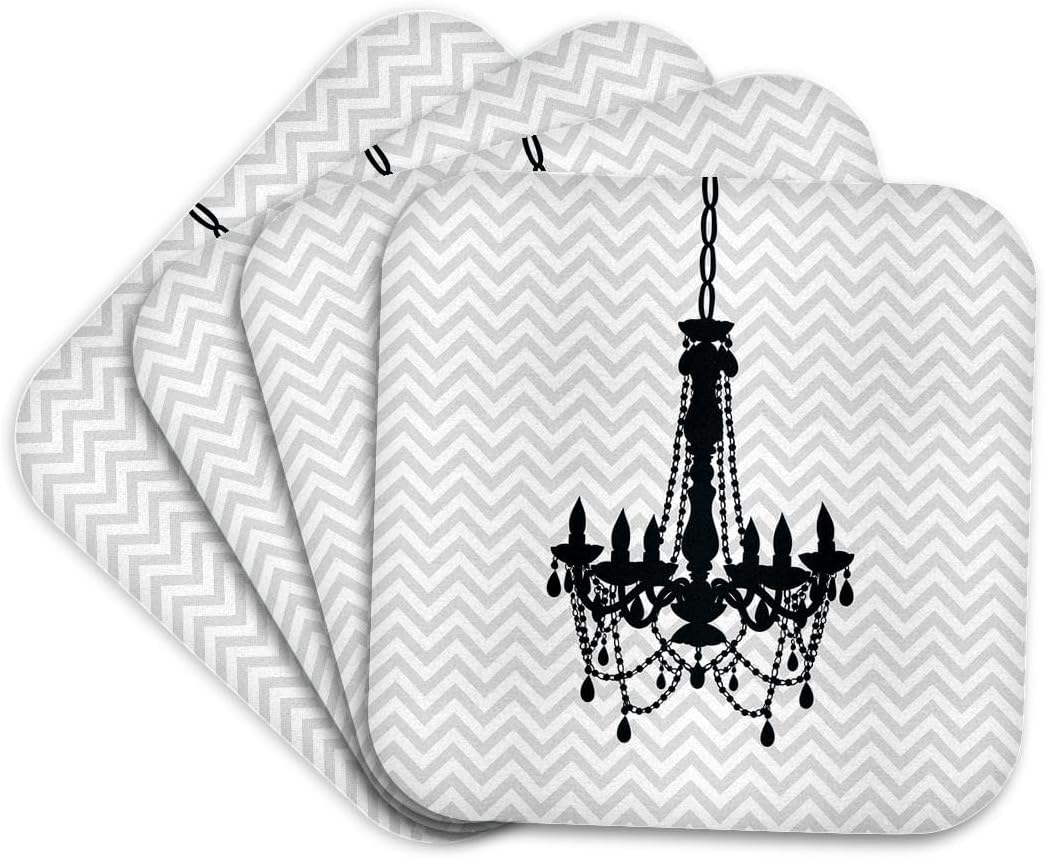 3dRose CST_164520_1 Black Chandelier with Chic Gray Chevron Zigzag Soft Coaster (Set of 4)