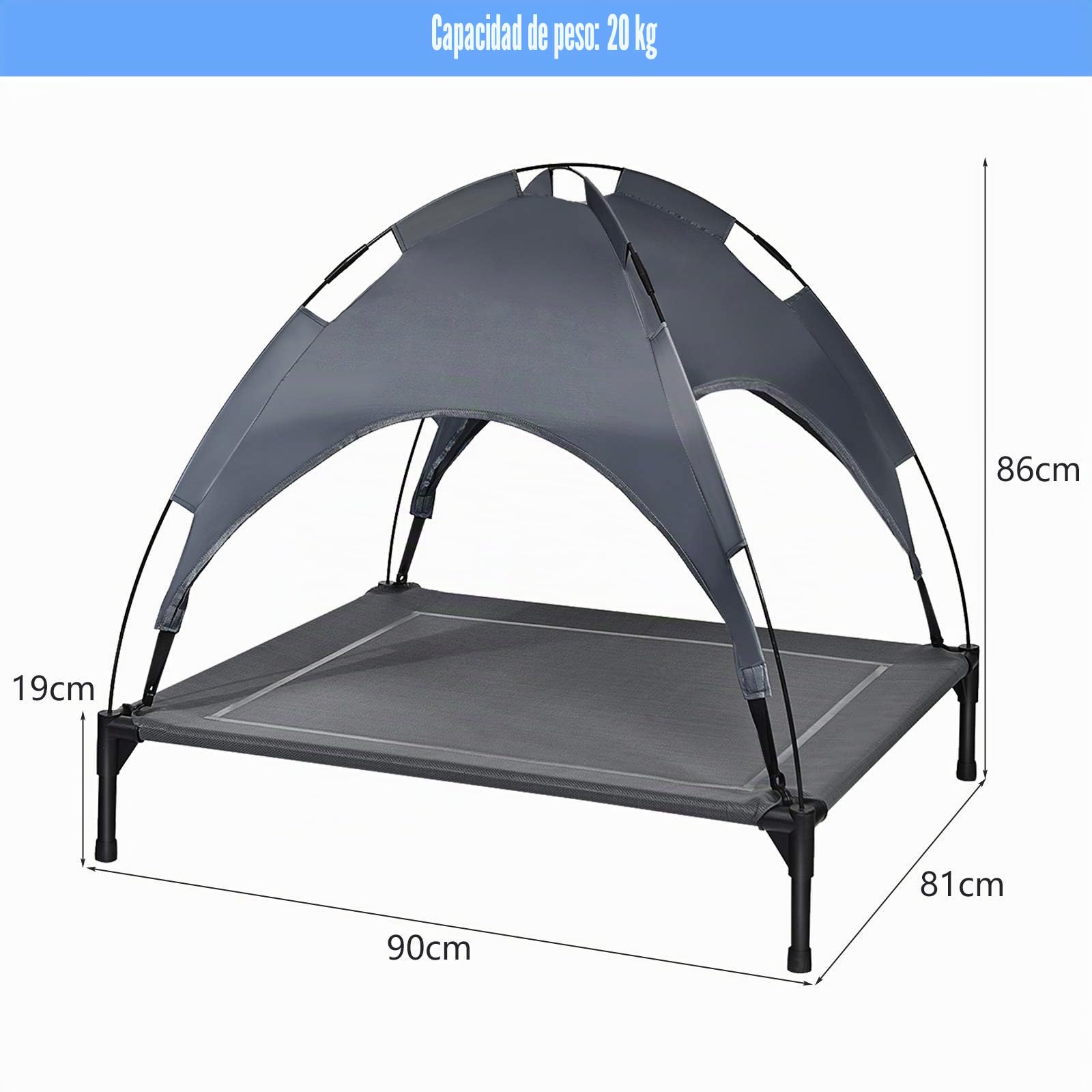 GOPLUS Tumbona para perros con techo, cama elevada para perros, cama para mascotas con marco de hierro, sofá impermeable, cama para perros y gatos con toldo, almohadilla antideslizante para los pies