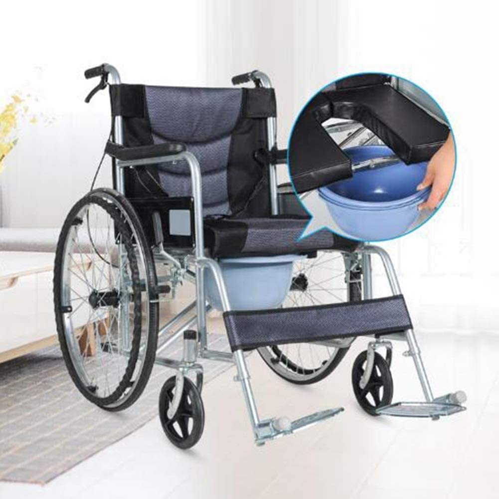 Silla de ruedas para viajes en tránsito, plegable, con inodoro, para personas mayores, discapacitadas, portátil, ligera, para automóvil, con carrito ultraligero, con cojín de doble capa, color rojo y