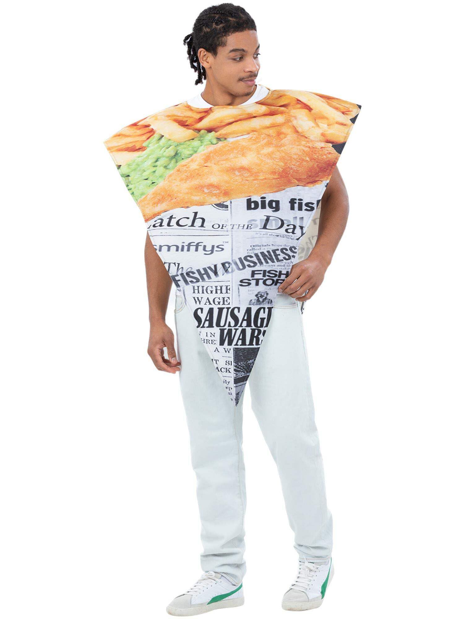 Smiffys Fish & Chips Costume Poncho, Funny Fancy Dress, Food/Drink Dress Up
