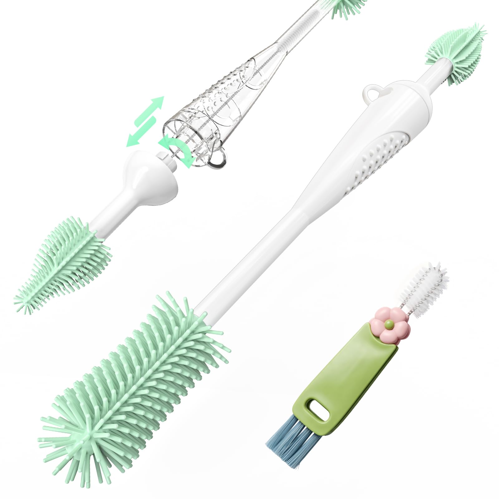 Portable Bottle Brush Set, 6 in 1 Cup Lid Cleaning Brush, Food-Grade Silicone Cleaning Brush Kit, Water Bottle Cleaner for Bottles and Crevices, No Scratch Baby Bottle Brush Tool for Home and Travel