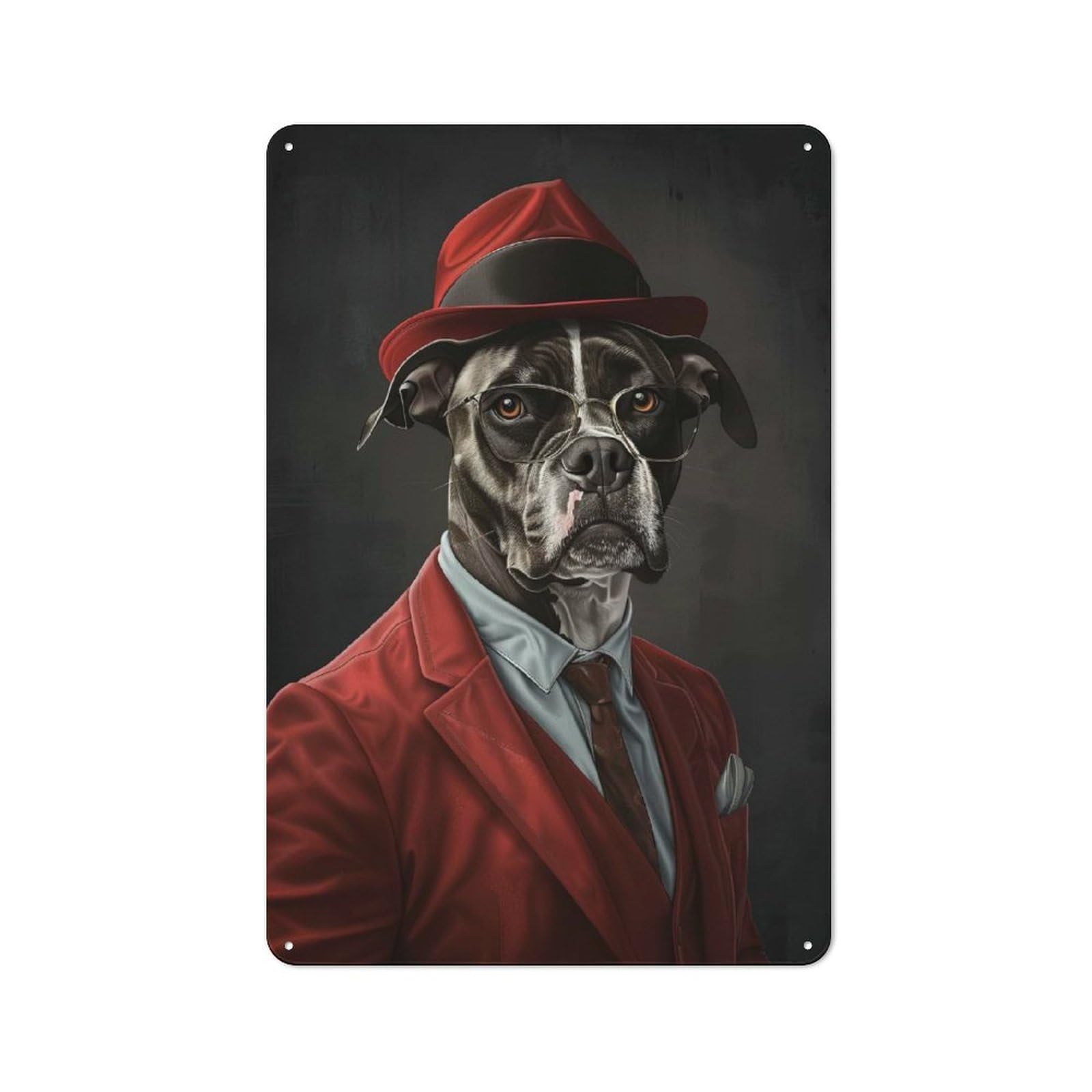 Junmoney American Staffordshire Terrier Suit And Hat Printed Metal Sign, Clean Printed Wall Decor For City Themed Room, Study Or Gallery Wall, 30X20cm