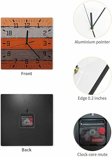 Miniatura 2 de Reloj de pared de madera naranja, silencioso, sin tictac, con rayas grises, degradado, rústico, grano, cuadrado, funciona con pilas, reloj de