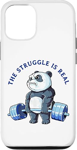 Miniatura 1 de Carcasa divertida para iPhone 14 Pro con diseño de panda The Struggle is Real Bear Deadlift