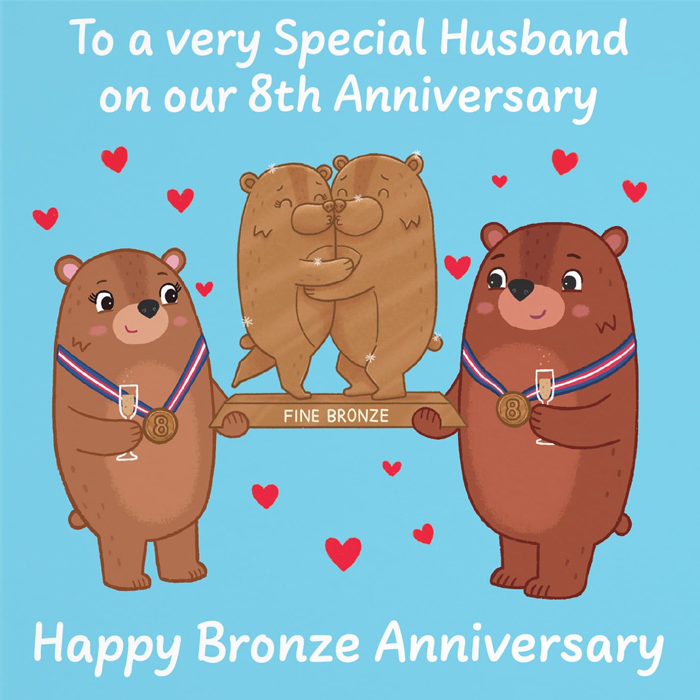 Hunts England, Husband 8th Anniversary Card, Bronze Anniversary, Eighth Anniversary, 8 Years, Cute Fun Bears Card - Image 2
