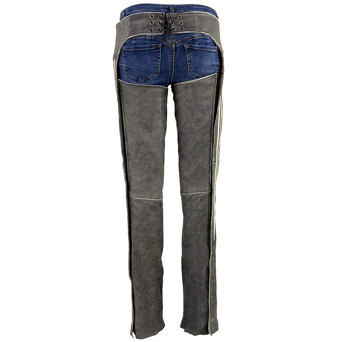 Milwaukee Leather MLL6505 Women's Vintage Grey Slate Leather Chaps with Racing Stripes - 5X-Large