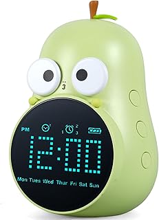 GORWOCO8 Kids Alarm Clock with Snooze Countdown Function 1200mAh Rechargeable Pear Toddler Clock with Display 3 Alarms Setting 6 Ringtones Cute Sleep Training Clock for Kids Bedroom Home(green)