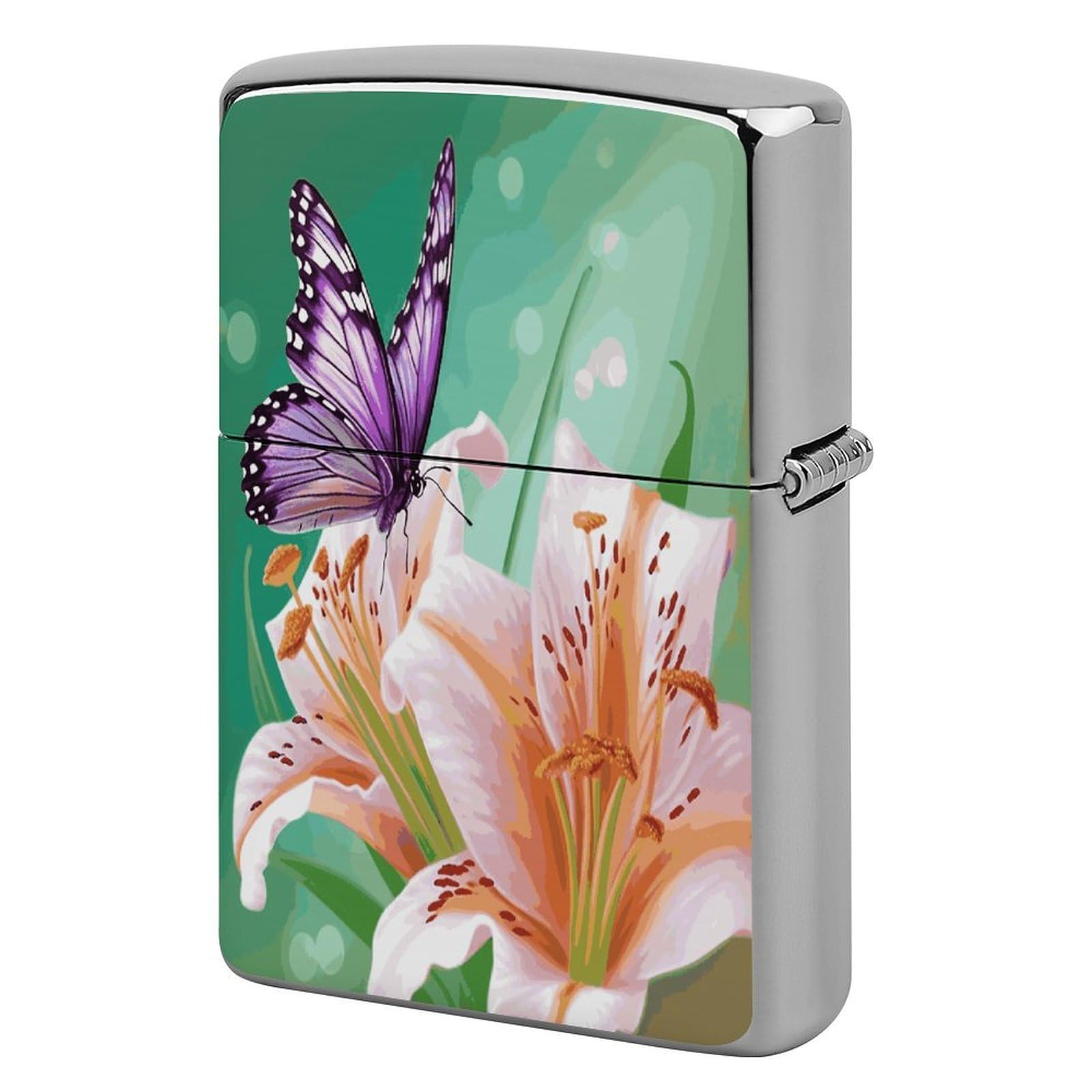 Fekiloot Style Lilies And Butterfly Lighter Case Cover Lighter Holder