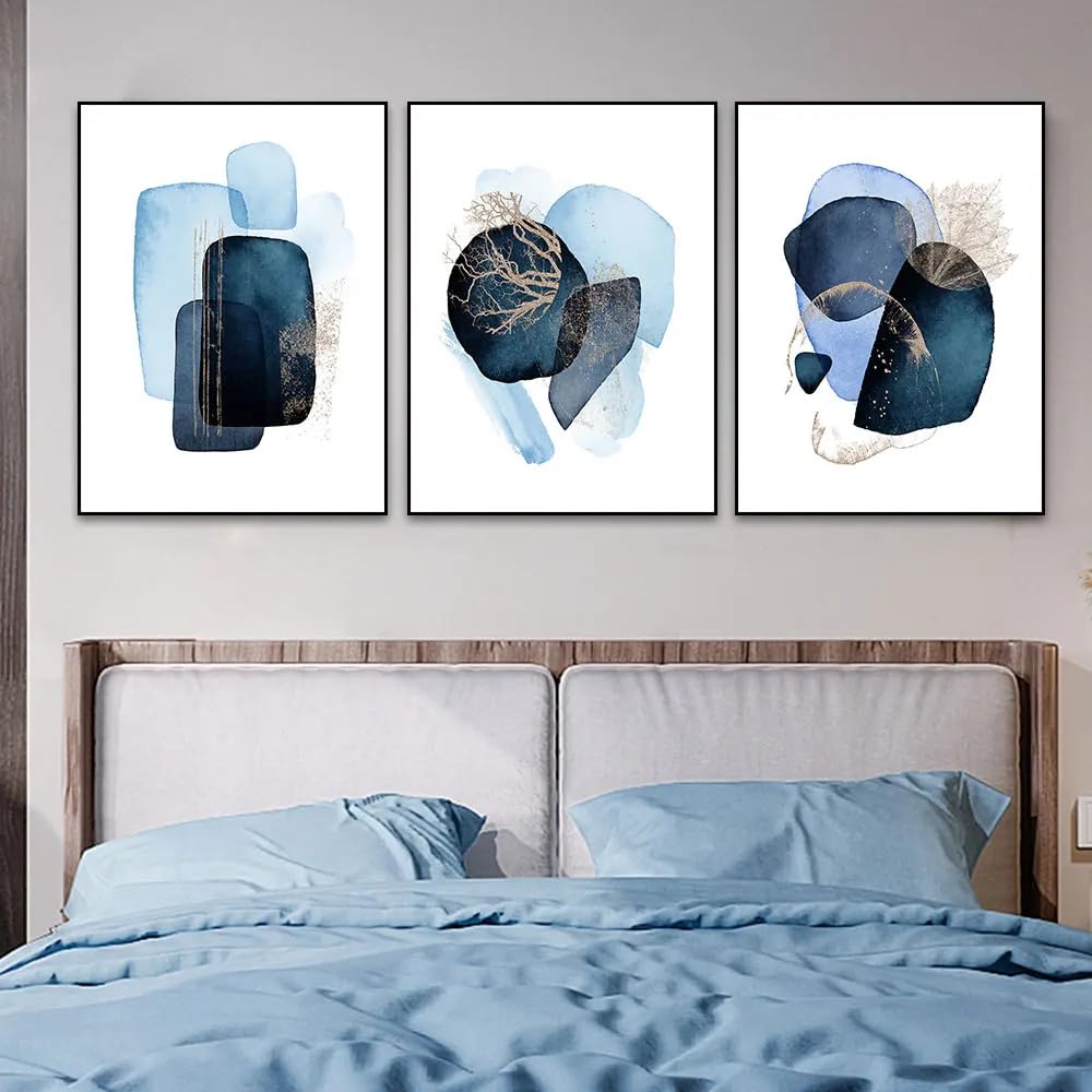 CLJKDX Abstract Sky Blue Geometric Wall Art Painting Modern Canvas Poster Pictures for Living Room Kitchen Office Bedroom Home Decoration-50 * 70cm*3PCS (No Frame)