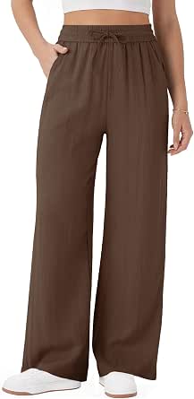 UNCLECAT Women's Wide-Leg Casual Pants with Drawstring and Pockets